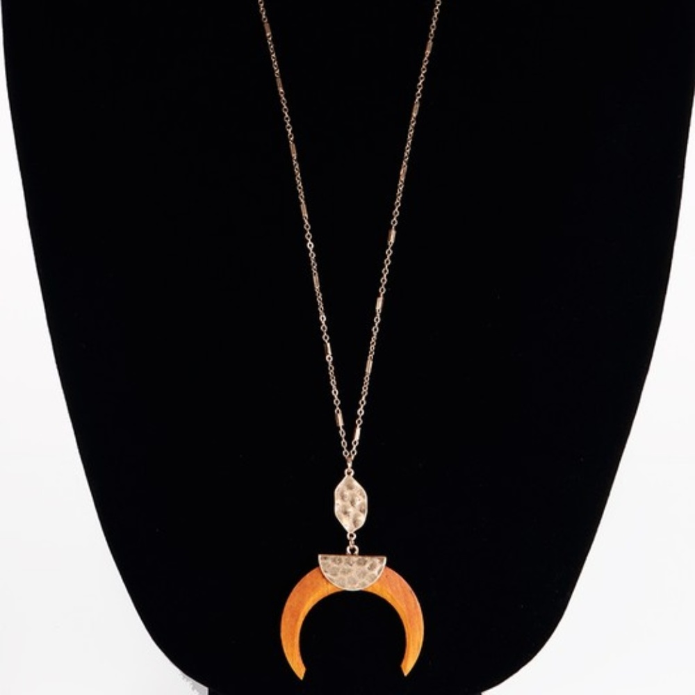 LAST ONE! Light Brown Crescent Wood  Necklace - Picture 4 of 4